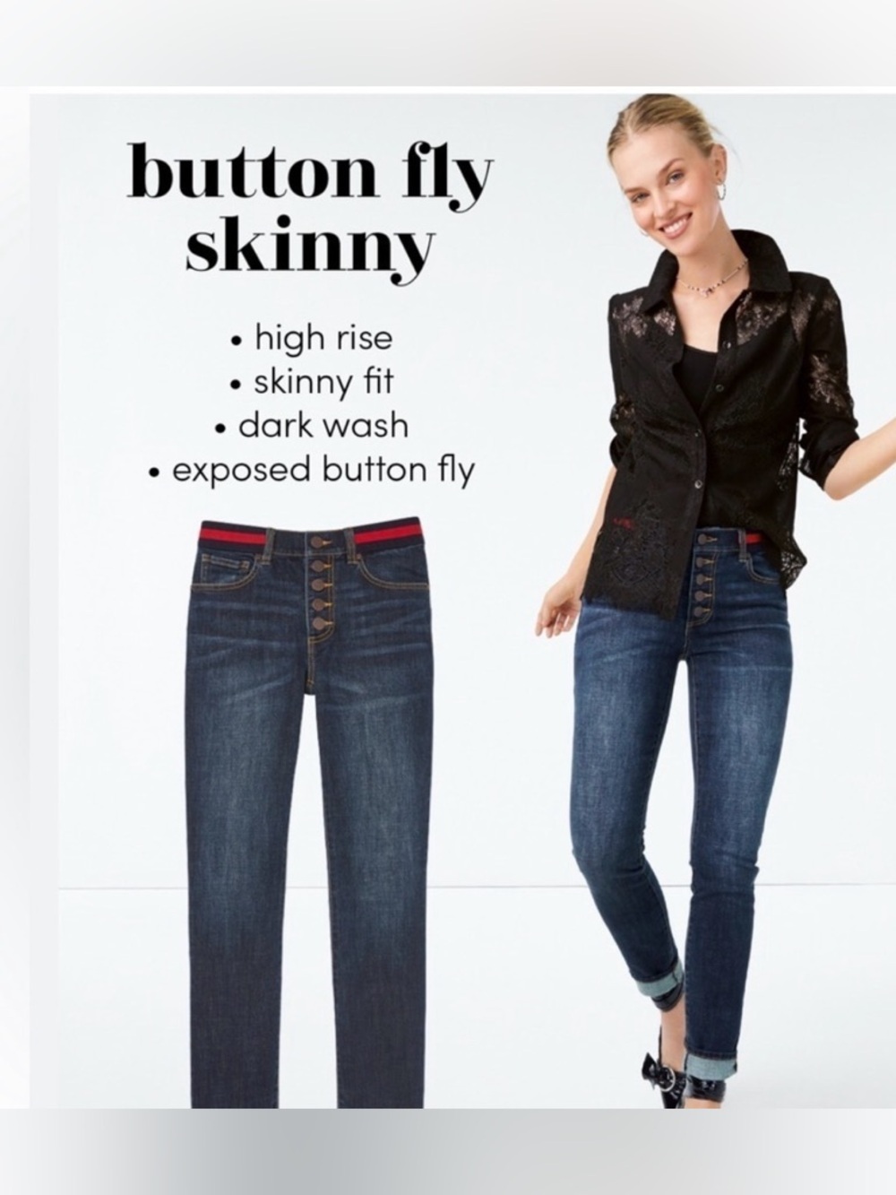 Cabi Jeans 8 Button Fly Skinny Jeans Pockets - Picture 3 of 5